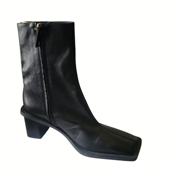 ZARA WOMAN LEATHER HIGH BLOCK HEEL ANKLE BOOTS BLACK - Made in Spain - Size 38 - Picture 3 of 9